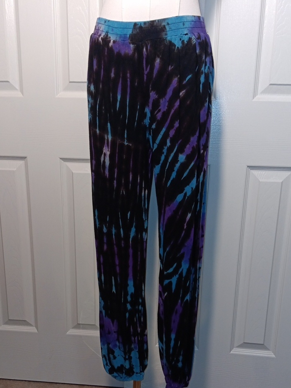 Gypsy Rose Tie-Dye Hippie Harem Pants With Side Slits in Black, Purple & Blue